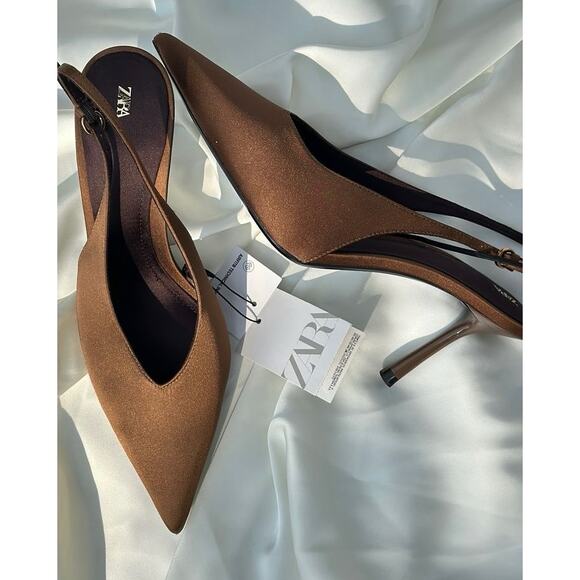 ZARA Brown Pointed Toe Heels NWT - Picture 6 of 16